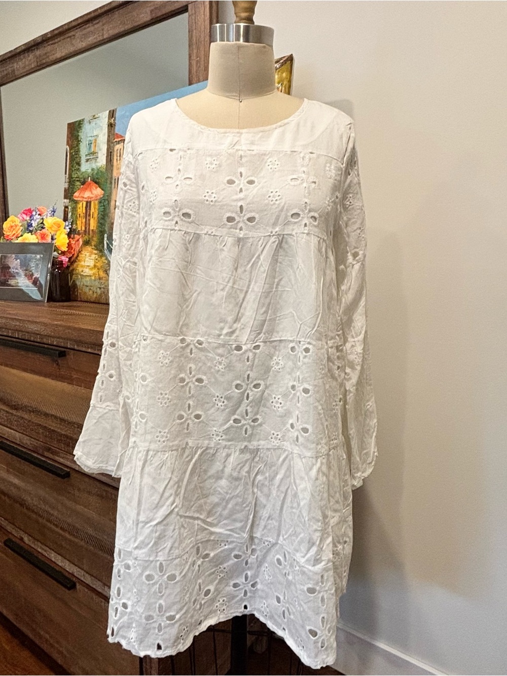 Cupshe White Eyelet Long Sleeve Tunic
